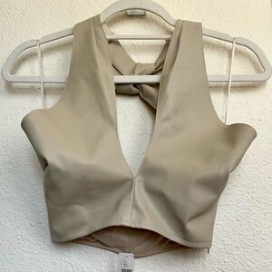 En Saison Nude Taupe faux leather cropped halter top